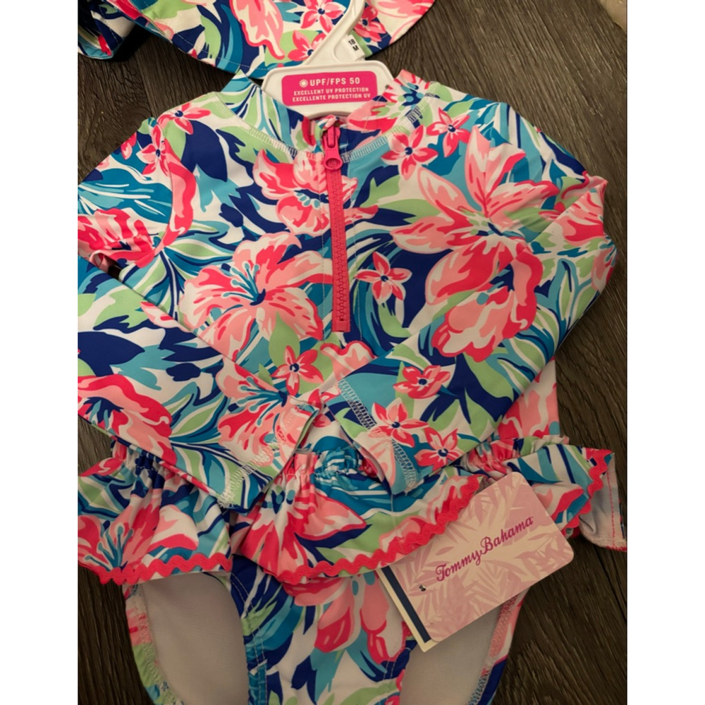 Baby Tommy Bahama Floral Rashguard Swimsuit 18 Months Pink Blue